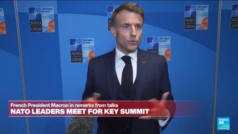 French president Emmanuel Macron speaks at the NATO summit