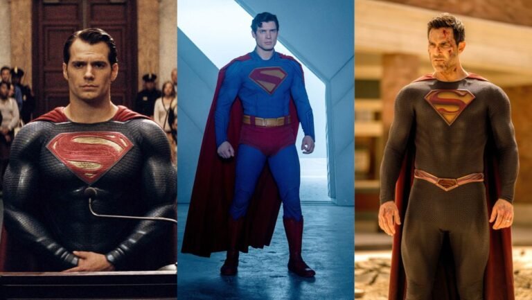 Henry Cavill, David Corenswet and Tyler Hoechlin each as Superman