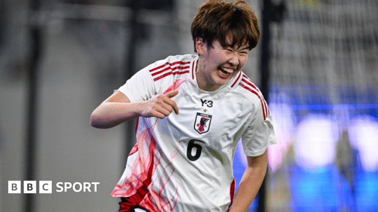 Japan's Toko Koga celebrates scoring the teams' second goal against the United States in the 2025 SheBelieves Cup