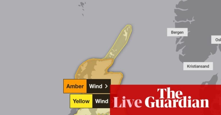Storm Floris: northern UK braces for high winds and travel disruption – live updates | UK news